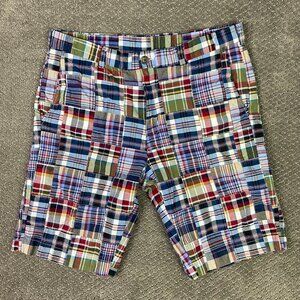 Brooks Brothers Patchwork Shorts Men's 34 Plaid Cotton Madras Flat Front 346
